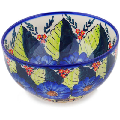 Polish Pottery Mixing bowl, serving bowl Blue Bouquet UNIKAT