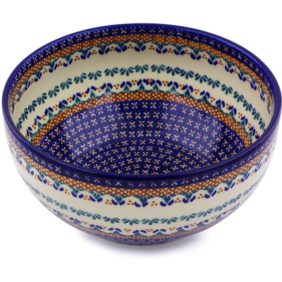 Polish Pottery Mixing bowl, serving bowl Blue Cress