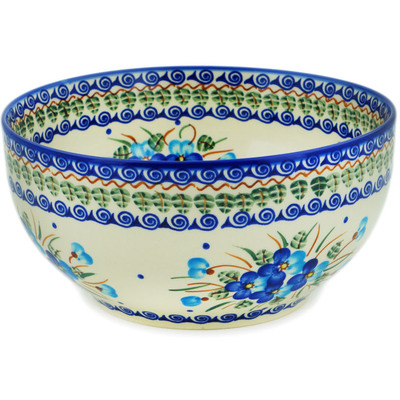 Polish Pottery Mixing bowl, serving bowl Blue Pansy