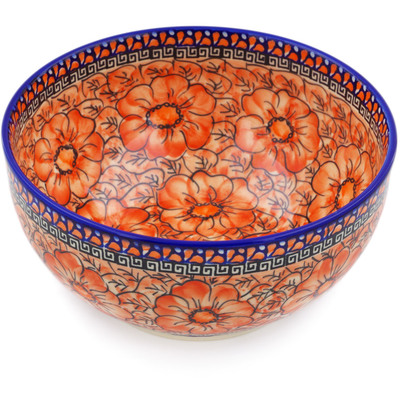 Polish Pottery Mixing bowl, serving bowl Fire Poppies UNIKAT