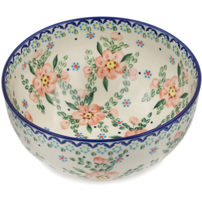 Polish Pottery Mixing bowl, serving bowl Peach Tudor Rose