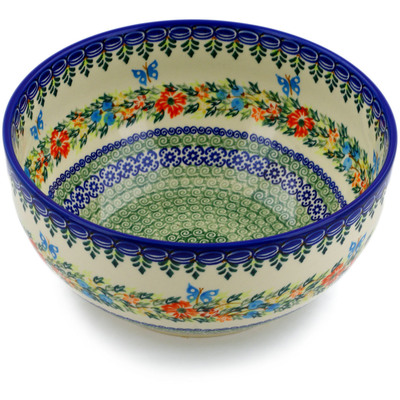 Polish Pottery Mixing bowl, serving bowl Ring Of Flowers UNIKAT