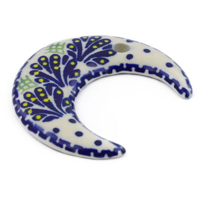 Polish Pottery Moon Ornament 2&quot; Blue Splash