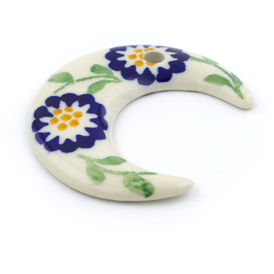 Polish Pottery Moon Ornament 2&quot; Spring Yellow Posey