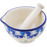 Polish Pottery Mortar and Pestle Small Blue Spring
