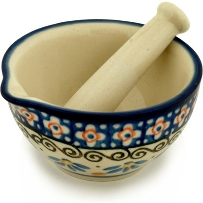 Polish Pottery Mortar and Pestle Small Floral Medley