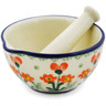 Polish Pottery Mortar and Pestle Small Peach Spring Daisy