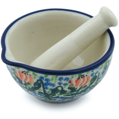 Polish Pottery Mortar and Pestle Small Roses Are Red UNIKAT