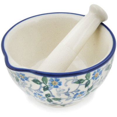 Polish Pottery Mortar and Pestle Small Summer Wind