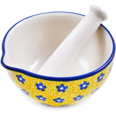 Polish Pottery Mortar and Pestle Small Sunshine