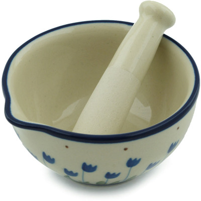Polish Pottery Mortar and Pestle Small Water Tulip