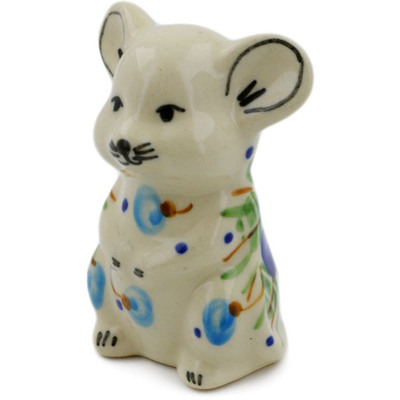 Polish Pottery Mouse Figurine 3&quot; Blue Pansy