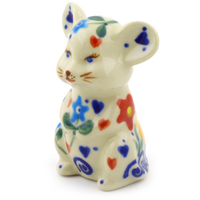Polish Pottery Mouse Figurine 3&quot; Butterfly Sunshine UNIKAT