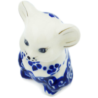 Polish Pottery Mouse Figurine 3&quot; Cobalt Wonder UNIKAT