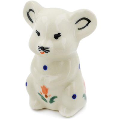 Polish Pottery Mouse Figurine 3&quot; Cocentric Tulips