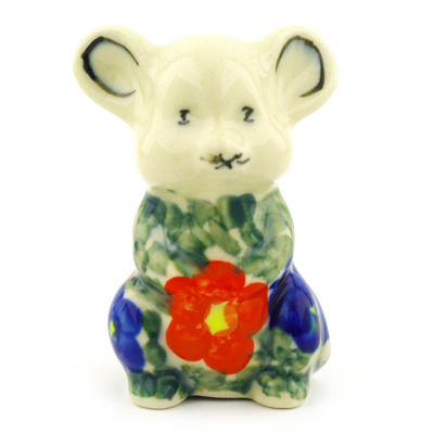 Polish Pottery Mouse Figurine 3&quot; Floral Burst