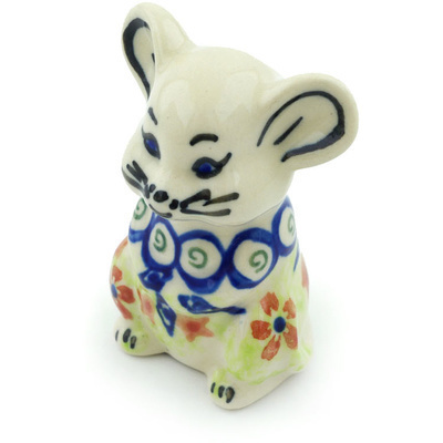 Polish Pottery Mouse Figurine 3&quot; Heavenly Swirls