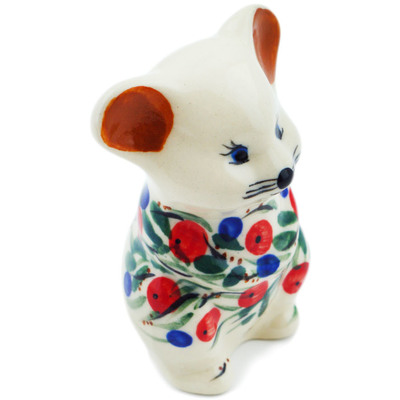 Polish Pottery Mouse Figurine 3&quot; Patriotic Blooms UNIKAT
