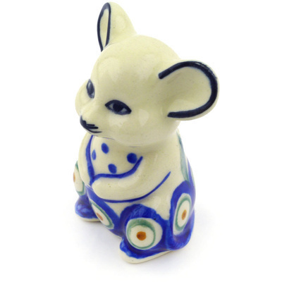 Polish Pottery Mouse Figurine 3&quot; Peacock