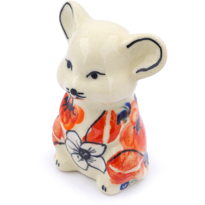 Polish Pottery Mouse Figurine 3&quot; Poppy Passion