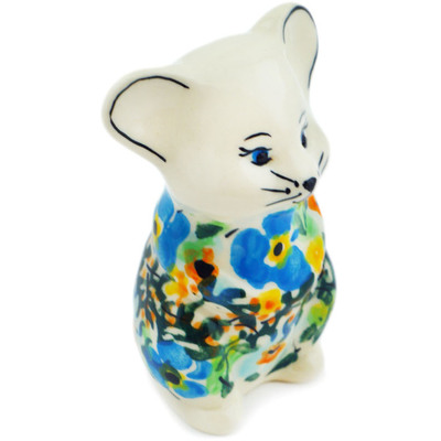 Polish Pottery Mouse Figurine 3&quot; Sweet Blooms UNIKAT