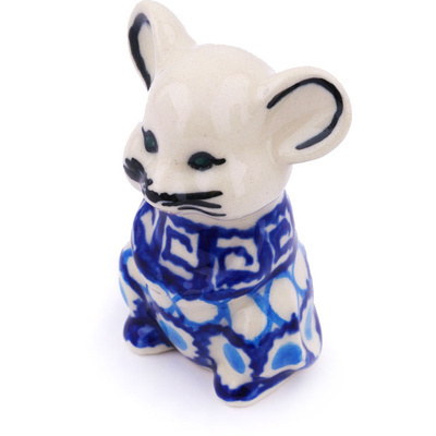 Polish Pottery Mouse Figurine 3&quot; Tribal Blue