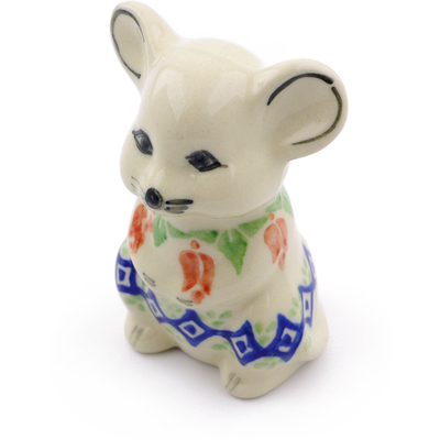 Polish Pottery Mouse Figurine 3&quot; Tulips And Diamonds
