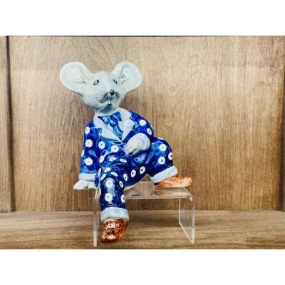 Polish Pottery Mouse Figurine 8&quot; Fancy Peacock UNIKAT