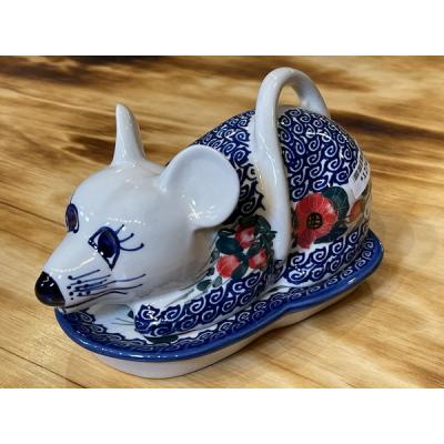 Polish Pottery Mouse Shaped Butter Dish Perfect Poppies