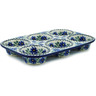 Polish Pottery Muffin Pan 11&quot; Blue Chicory