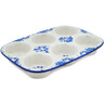 Polish Pottery Muffin Pan 11&quot; Blue Spring Blue