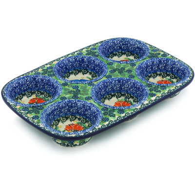 Polish Pottery Muffin Pan 11&quot; Butterfly Delight UNIKAT