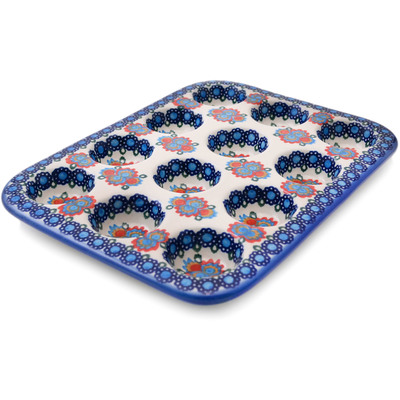 Polish Pottery Muffin Pan 11&quot; Color Pop UNIKAT