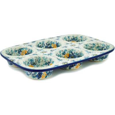 Polish Pottery Muffin Pan 11&quot; Elegance UNIKAT