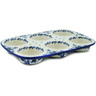 Polish Pottery Muffin Pan 11&quot; Flowers At Dusk
