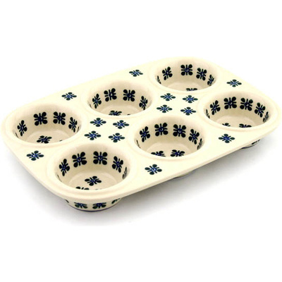 Polish Pottery Muffin Pan 11&quot; Four Square Dots