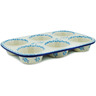Polish Pottery Muffin Pan 11&quot; Happy Doves