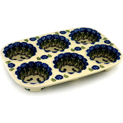 Polish Pottery Muffin Pan 11&quot; Leaves And Flowers