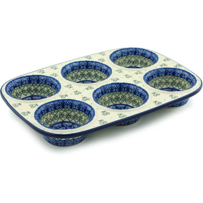 Polish Pottery Muffin Pan 11&quot; Lovely Heart