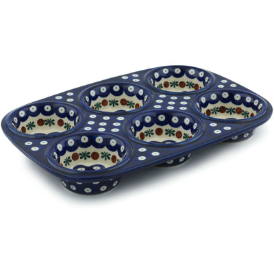 Polish Pottery Muffin Pan 11&quot; Mosquito