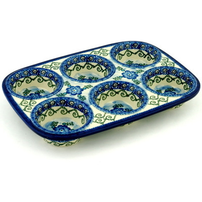 Polish Pottery Muffin Pan 11&quot; Poppy Chain UNIKAT