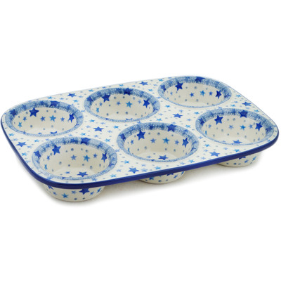 Polish Pottery Muffin Pan 11&quot; Sky Full Of Stars