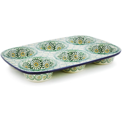 Polish Pottery Muffin Pan 11&quot; Spring Fling