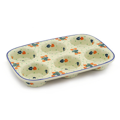 Polish Pottery Muffin Pan 11&quot; Strawberry Delight