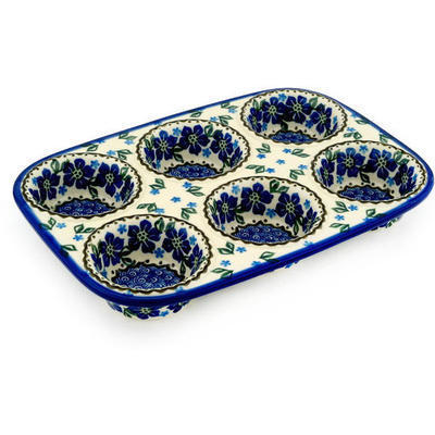 Polish Pottery Muffin Pan 11&quot; Vinca Wreath