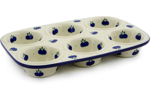 Polish Pottery Muffin Pan 11 inch Wild Blueberry Pattern by Ceramika Artystyczna