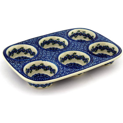 Polish Pottery Muffin Pan 11&quot; Wildflower Garland