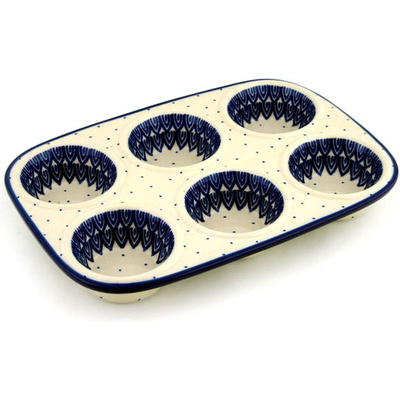 Polish Pottery Muffin Pan 11&quot; Winter Solstice