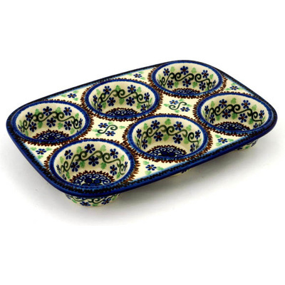 Polish Pottery Muffin Pan 11&quot; Woven Pansies