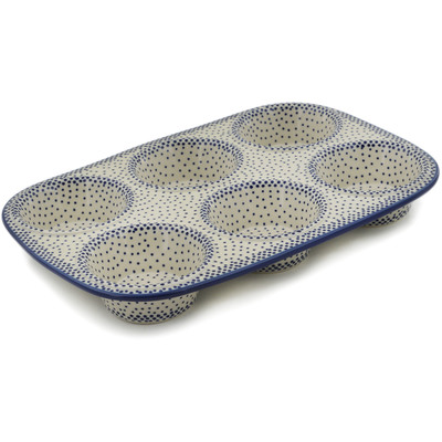 Polish Pottery Muffin Pan 13&quot; Misty Blue UNIKAT